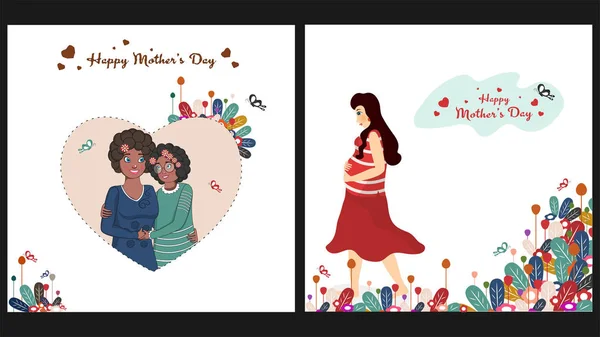 Coleção de feliz mãe dia saudação cartão design, illustratio — Vetor de Stock