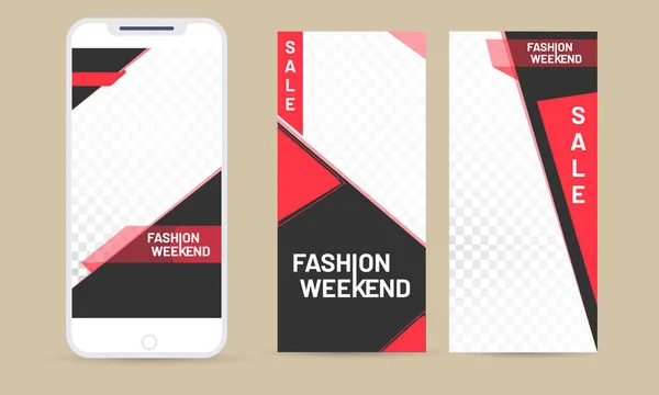 Online-App zum Modewochenende im Smartphone mit unterschiedlichem Anwendungsbereich — Stockvektor