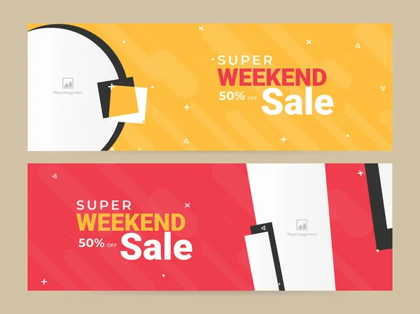 Super weekend sale header or banner set, 50% discount offer on a — Stock Vector