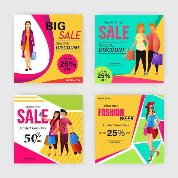 Fyra reklam mall eller affisch design med olika discou — Stock vektor