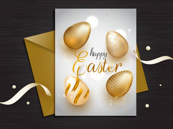 Glänzend goldene Eier Illustration auf Bokeh Hintergrund für glückliche ea — Stockvektor