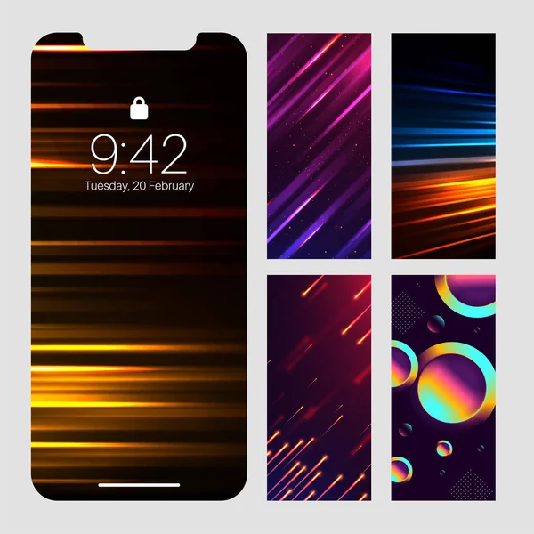 Pantalla de Smartphone y vigas de iluminación emergentes, tecnología wallp — Vector de stock