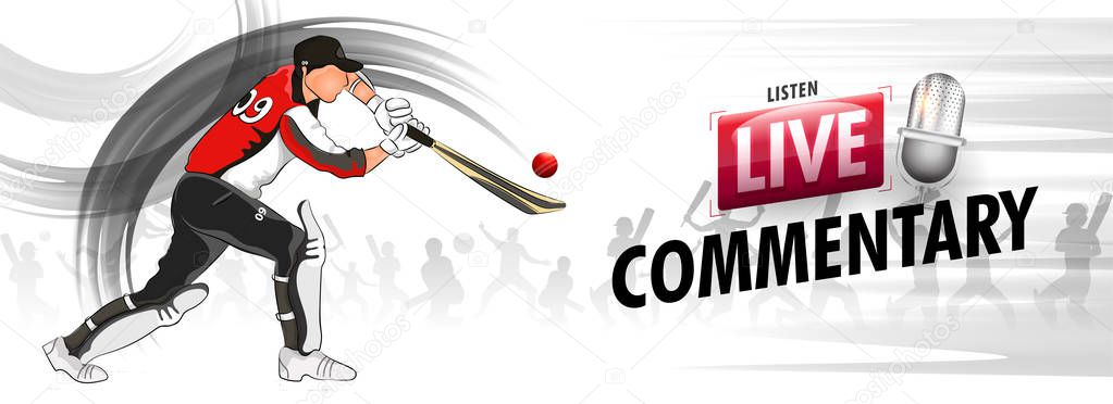 Listen Live Cricket commentary header or banner design with illu