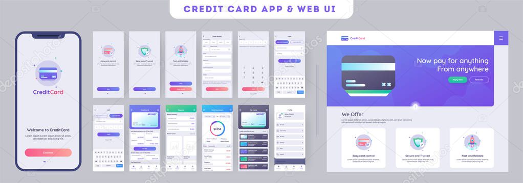 Online Payment or Credit cards app ui kit for responsive mobile 