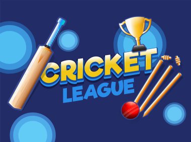 Kriket Ligi poster veya şablon kazanan kupa ve crick ile