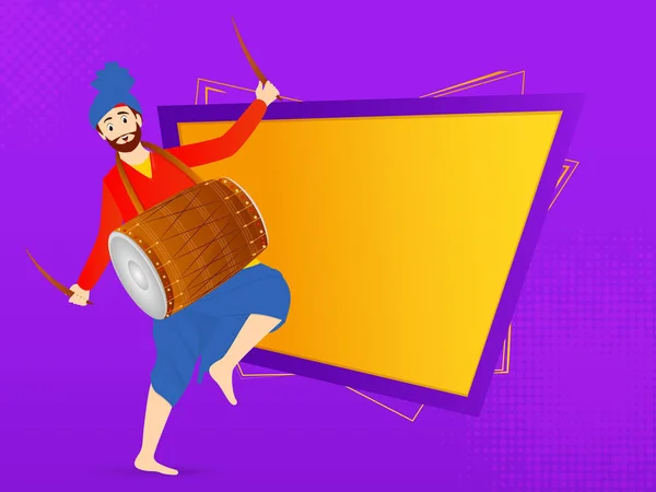 Punjabi-Mann tanzt und trommelt auf Dreieck-Dekoration in p — Stockvektor