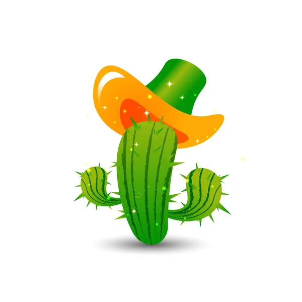 Illustration of cactus in a mexican hat on white background. — Stock Vector