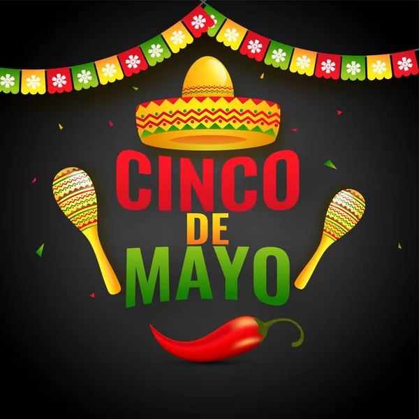 Cinco De Mayo affiche de célébration ou flyer, décoration de bunting — Image vectorielle