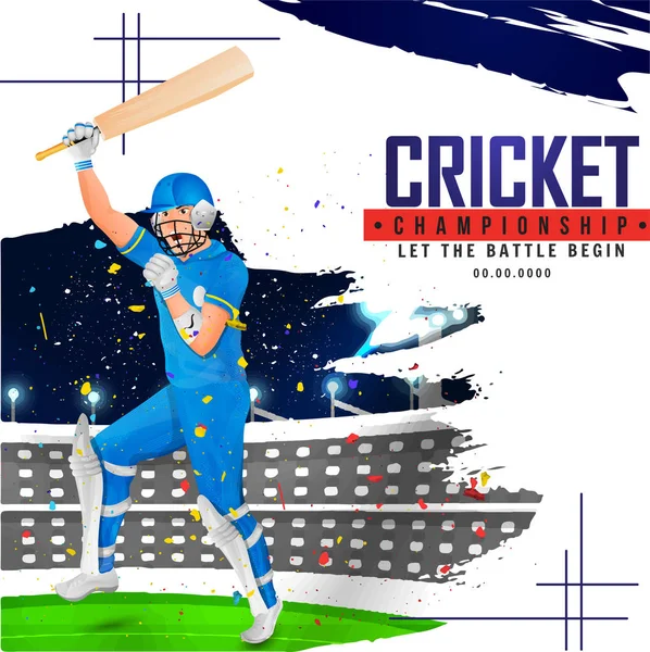 Críquete Cup Championship panfleto ou cartaz, jogador de críquete ou morcegos —  Vetores de Stock