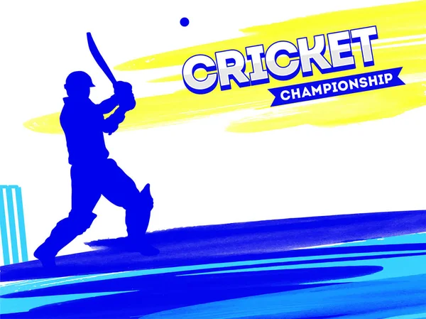 Campeonato de Cricket cartel o volante de diseño, jugador de cricket en p — Vector de stock