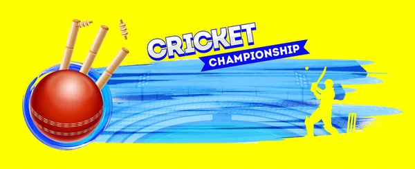 Conception de bannière ou d'affiche avec illustration de cricket frappant une balle — Image vectorielle