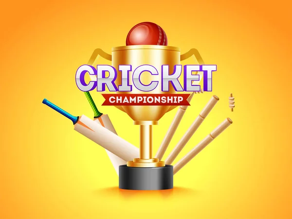 Poster of flyer design met illustratie van cricket winnen trop — Stockvector