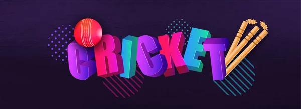 3D text with abstract purple background for Cricket Match header — Stock Vector