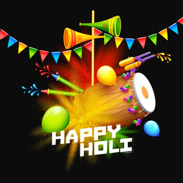 Soyut renkli ışınları ile mutlu Holi poster veya el ilanı tasarımı — Stok Vektör