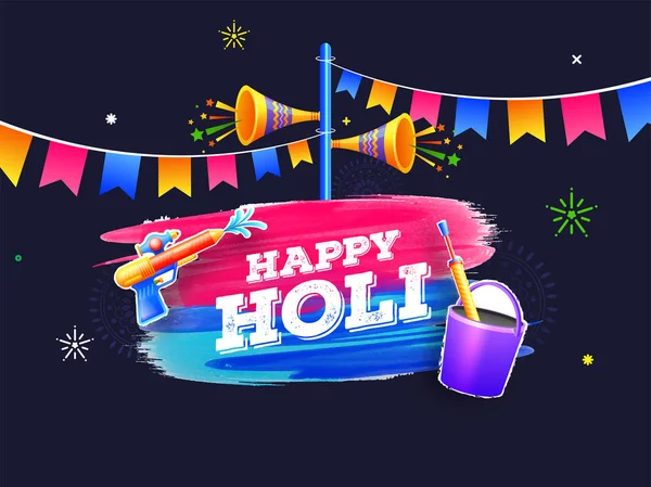 Cartel Holi feliz o diseño de volante en fondo colorido abstracto — Vector de stock