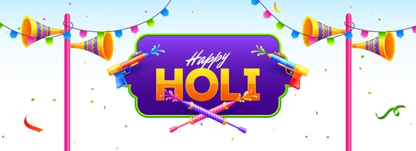 Feliz Holi festival celebración encabezado banner o diseño de póster o — Vector de stock