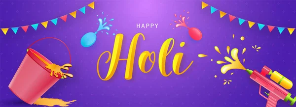 Happy Holi фестиваль святкування заголовок банер або плакат дизайн o — стоковий вектор