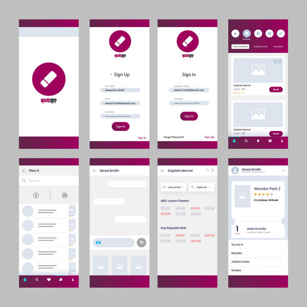 Movie App UI kit for responsible mobile app or website with defre
