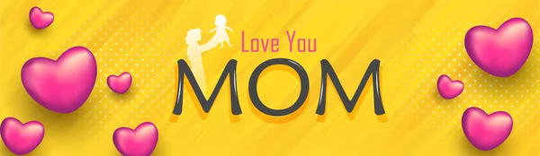 "Love you Mom "conception de texte avec ballon rose en forme de coeur brillant — Image vectorielle
