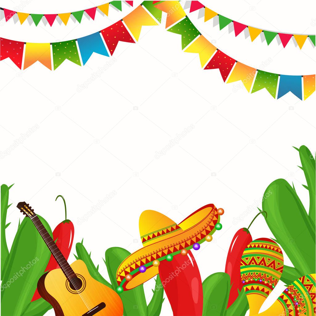 Creative fiesta party flyer design with illustration of guitar, 