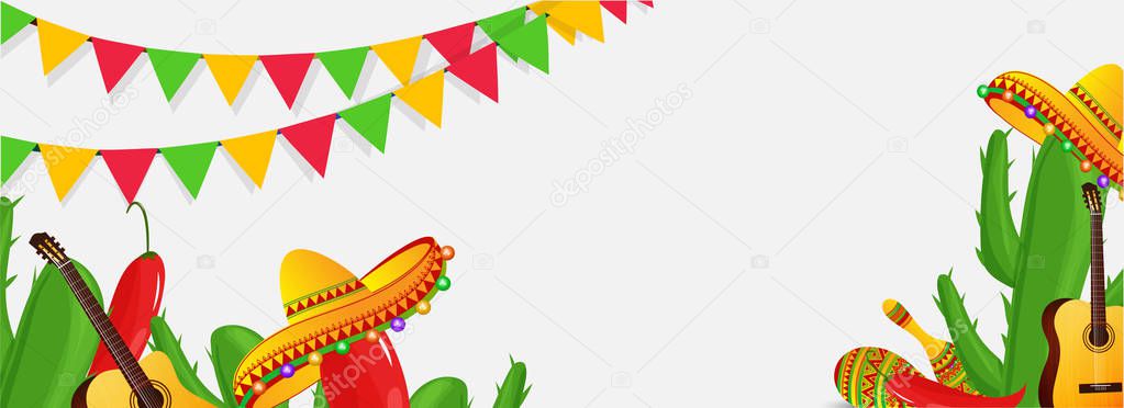 Creative fiesta party header poster or banner design with illust