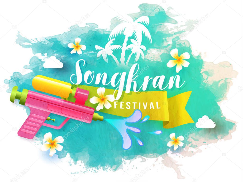 Songkran Festival on color splash transparent background, water 