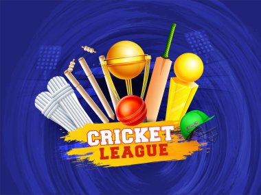 Kriket kriket ekipman ile Ligi başlık sayfası veya poster tasarım bir