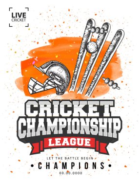 D canlı Kriket Şampiyonası Ligi şablonu veya el ilanı tasarımı