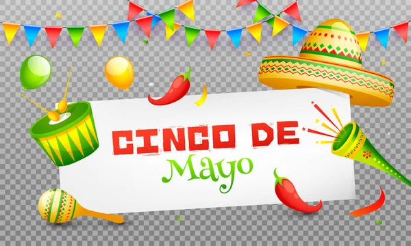 Cinco De Mayo festeggia l'intestazione banner o poster design su png — Vettoriale Stock