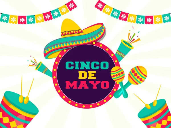 Cinco De Mayo célébration du festival avec des éléments de fête sur rétro — Image vectorielle