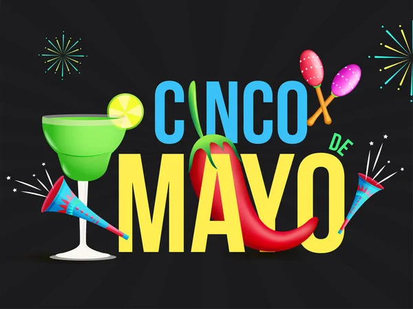 Celebración del festival Cinco De Mayo con elementos de fiesta en retro — Vector de stock