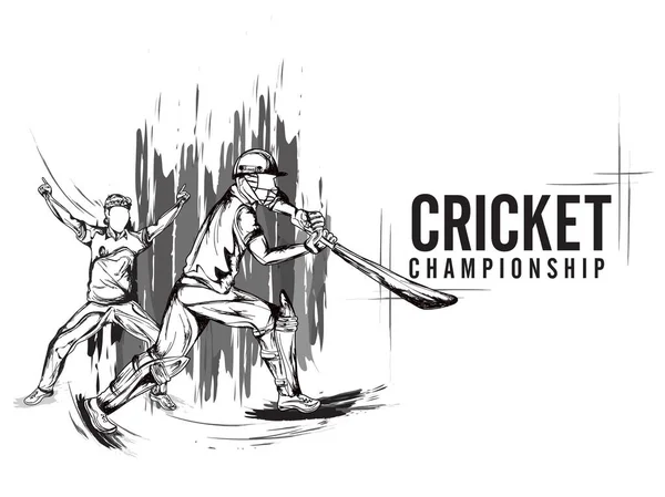 Hand getekende illustratie van cricket spelers in het spelen van de actie voor — Stockvector