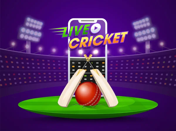Stylový Smartphone video obrazovky zobrazující živých kriketový zápas v st — Stockový vektor
