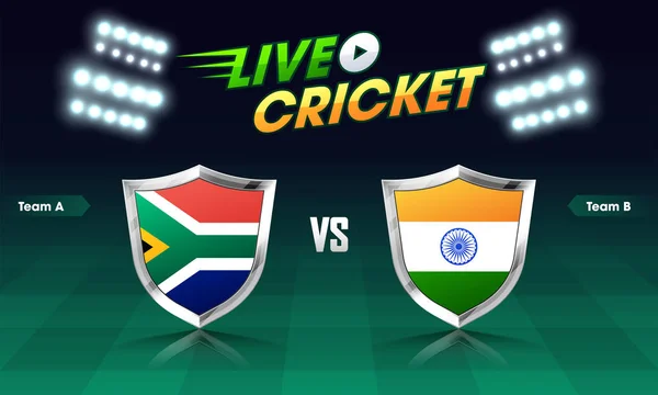 Cricket Match países participantes escudo de bandeira com a Índia VS —  Vetores de Stock