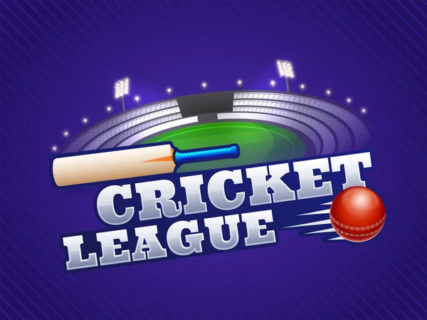Cricket Stadium nattlampa Visa bakgrunden med slagträ och boll fo — Stock vektor
