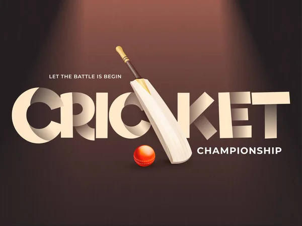 Реалистичные крикетная бита и мяч на коричневом фоне для крикета C — стоковый вектор