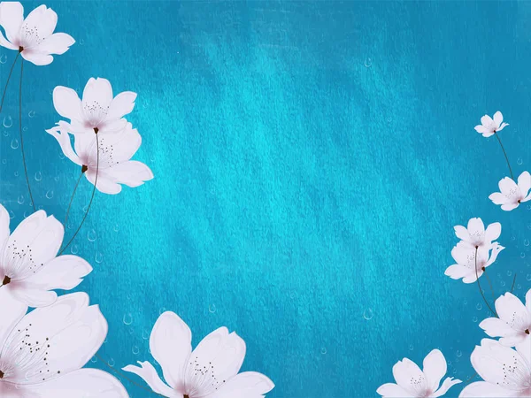Bela flor branca decorada em fundo azul brilhante com s — Vetor de Stock