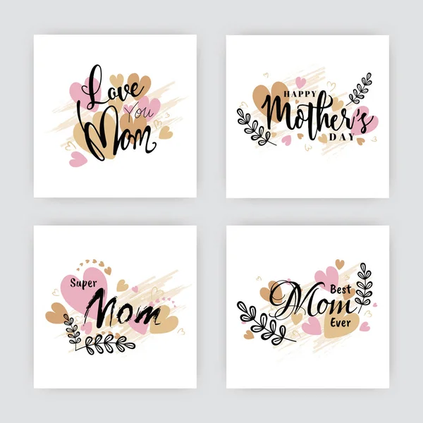 Mother's Day greeting card set with stylish text and heart. — Stock Vector