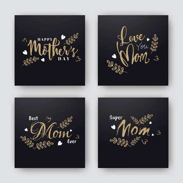 Mother's Day greeting card set with stylish text and heart on bl — Stock Vector