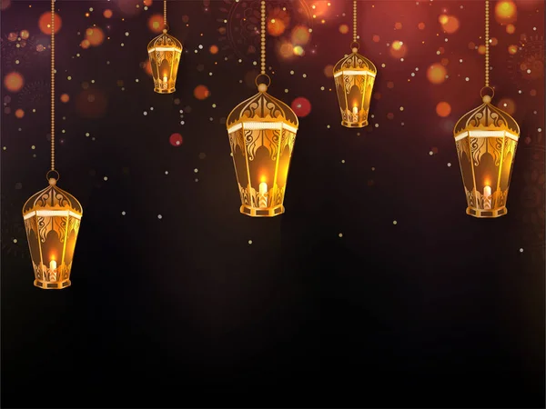 Lanterna iluminada em fundo marrom brilhante para Ramadan Kareem — Vetor de Stock