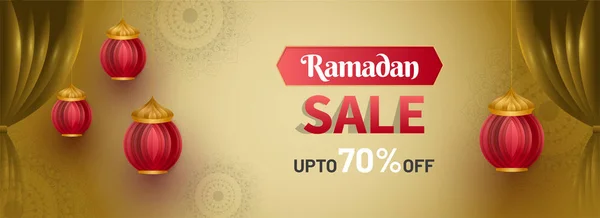 Ramadan eladó, web Headerbild vagy banner design lámpa és a lakás — Stock Vector