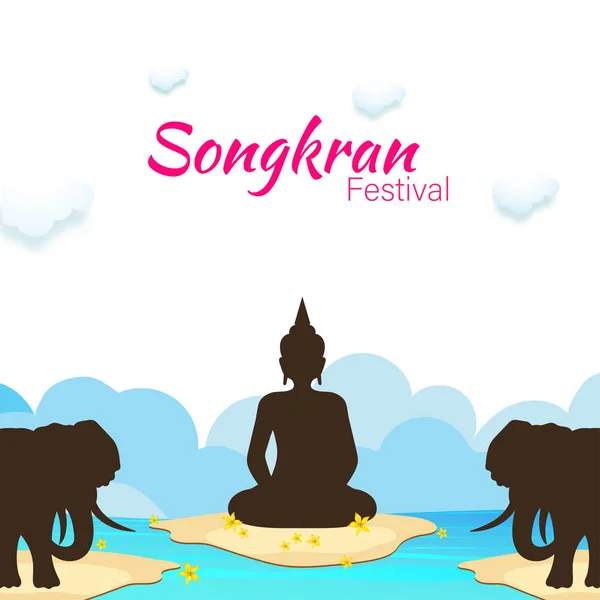 Projeto de cartaz ou panfleto de Songkra com ilustração de deus buddh —  Vetores de Stock