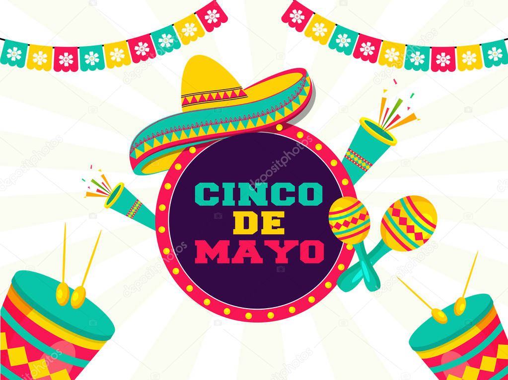 Cinco De Mayo festival celebration with party elements on retro 
