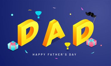 Happy Father için mavi arka plan üzerinde 3d metin Baba ve hediye kutuları