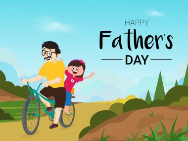 Bea üzerinde kızı ile bisiklete binen baba İllüstrasyon