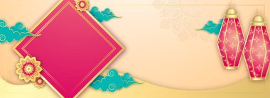 Kağıt çiçek ve gökyüzü arka plan wi süslenmiş ile fener kesme