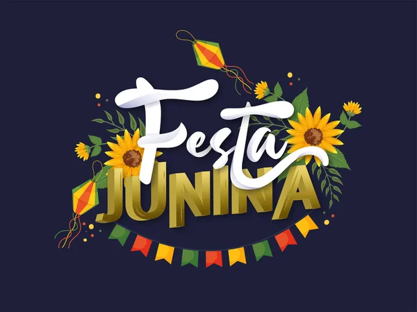 Texto con estilo Festa Junina decorado con hermosos girasoles, p — Vector de stock