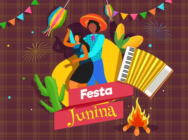 Brezilyalı çift cha ile Festa Junina parti kutlama konsepti — Stok Vektör