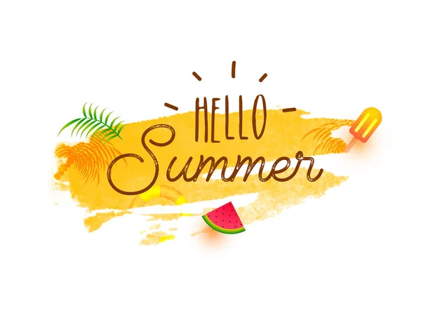 Κομψή γραφή του Hello Summer με καλοκαιρινά στοιχεία περιπτωσιολογικές — Διανυσματικό Αρχείο