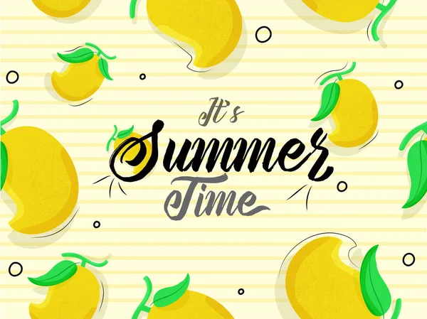 Stri üzerine dekore edilmiş mango ile kaligrafi metin "It's Summer Time" — Stok Vektör